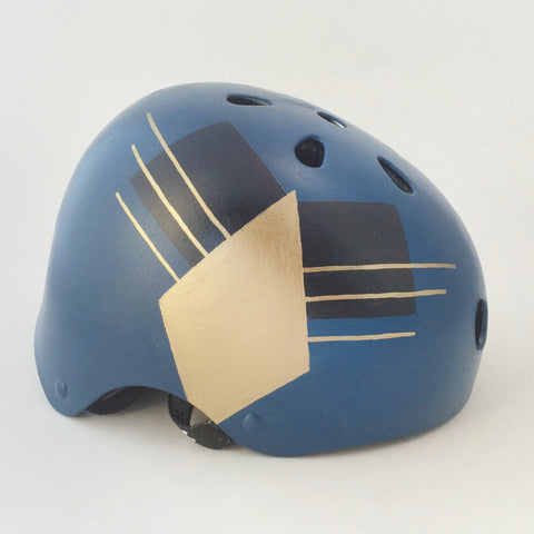 Blue and Gold Geometric Bike Helmet