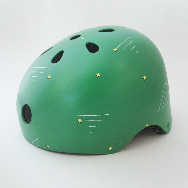 Green Bike Helmet with Squares and Lines