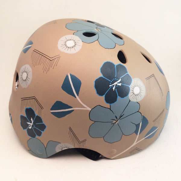 Tan and Blue Floral Bike Helmet