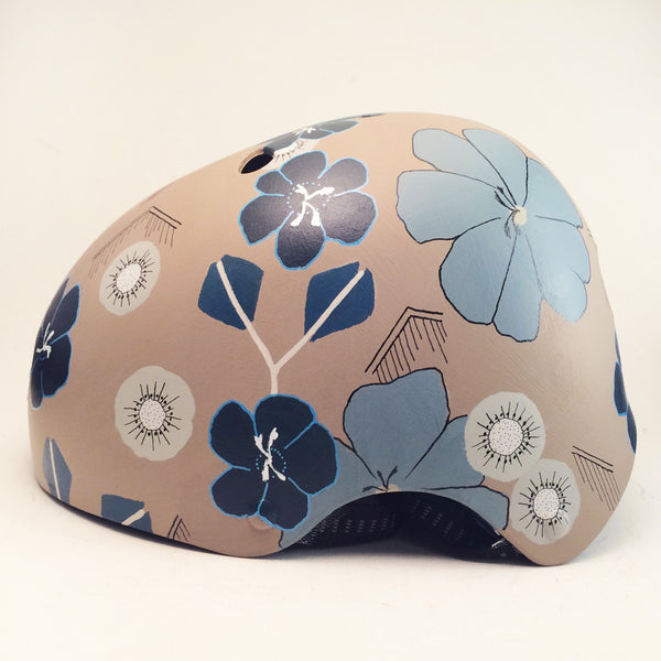 Tan and Blue Floral Bike Helmet