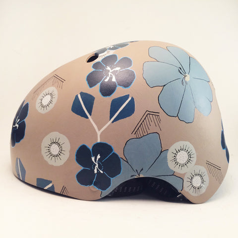 Tan and Blue Floral Bike Helmet